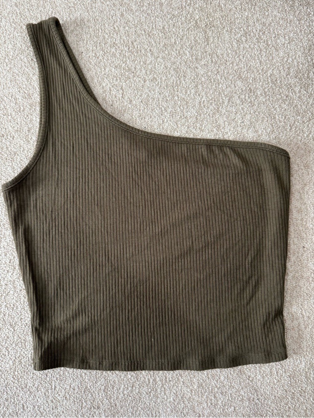 Garage Olive One-Shoulder Ribbed Crop Top